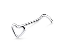 Hollow Heart Silver Curved Nose Stud NSKB-718